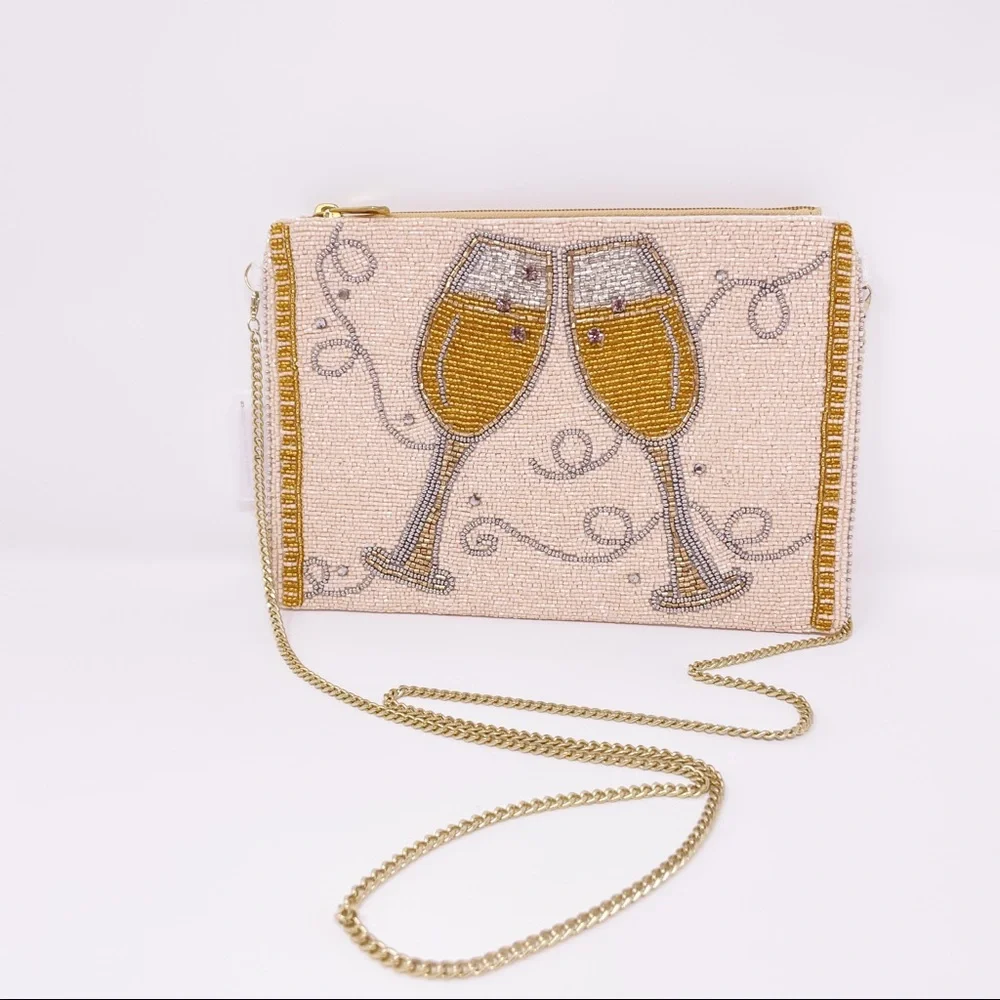 Beaded Champagne Toast Clutch - Cream & Gold